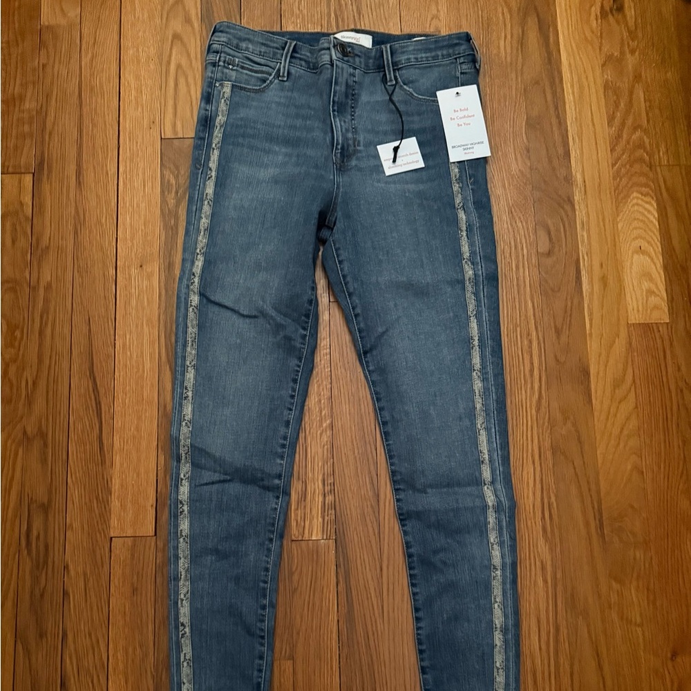 NWT Skinnygirl Dark‎ Blue Skinny Jeans with Snake Print Side Stripes